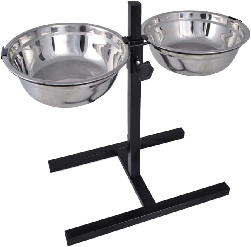 vidaXL Adjustable Double Diner Pet Feeding Stand with 2 Stainless Steel Bowls, Scratch-Resistant Frame, H-Style Base, for Ease & Comfort