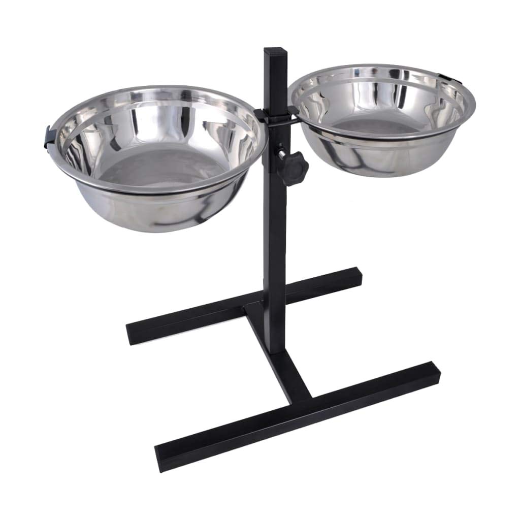 vidaXL Adjustable Double Diner Pet Feeding Stand with 2 Stainless Steel Bowls, Scratch-Resistant Frame, H-Style Base, for Ease & Comfort