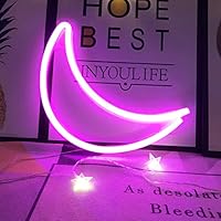 QiaoFei Decorative Crescent Moon Neon Light,LED Moon Sign Shaped Decor Light,Wall Decor for Christmas,Birthday Party,Kids Room, Living Room, Wedding Party Decor (Purple Pink)