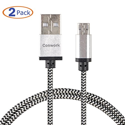 Conwork 2-Pack 3ft/6ft Micro USB Premium Android Cable Nylon Braided, High Speed USB 2.0 A Male to Micro B Sync and Charging Cables for Samsung, Nexus, LG, Motorola, Android Smartphones (Black-White)