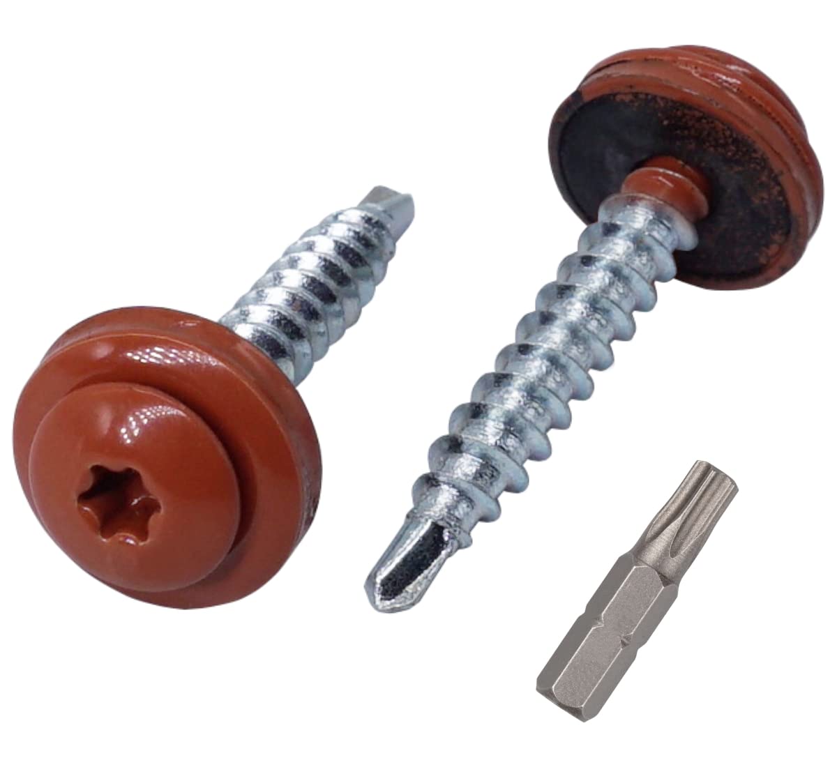 (Pack of 60 pcs) Metal Roofing Torx Screws, 4.8 x 35 mm Painted Self-Drilling Screws With EPDM Washers, Sheet Metal Screw (60, Copper Brown RAL 8004) — image 1
