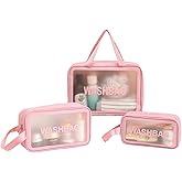 Happy L Clear Travel Bags for Toiletries, 3Pcs Portable PVC Waterproof Cosmetic Bags, Transparent Travel Storage Carry Pouch, Toiletry Bags and Cosmetics Organizer for Women Men (Pink)