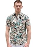 Allegra K Men Slim Fit Floral Print Short Sleeve Button Down Beach Hawaiian Shirt