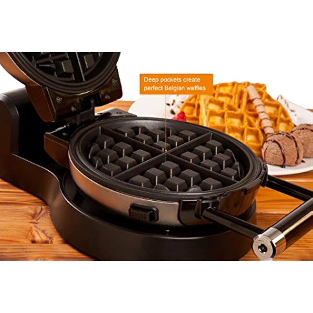 Upgrade Waffle Irons Automatic 360 Rotating Belgian Maker W/Removable