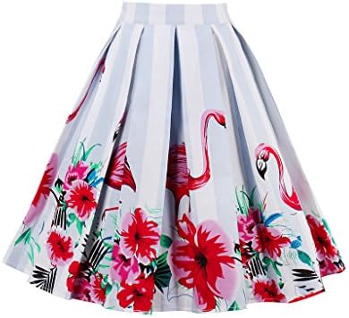 Budding Joy Women's A-Line Pleated Vintage Skirts Floral Print Casual Party Skirts (Medium, Flamingo)