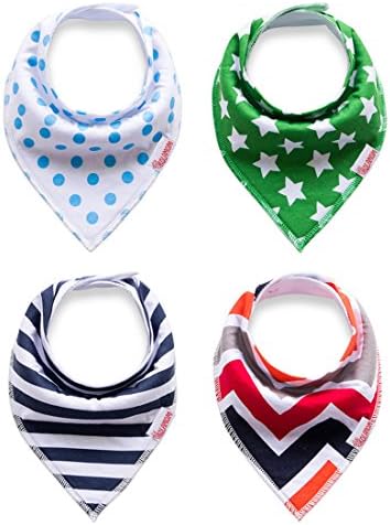 Baby Bandana Drool Bibs by Nibble Adjustable Snaps for Boys/Girls/Unisex 4-Pack of Absorbent Organic Cotton design bibs 3-24 Months
