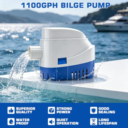 KAOLALI Automatic Bilge Pump 12 V 1100GPH, 29 mm, Marine, Submersible | Electric Floating Switch for Boats, Boats, Ponds, Pools, Yachts