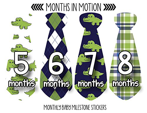 Months in Motion 755 Monthly Baby Stickers Necktie Tie Baby Boy Months 1-12 Alligator