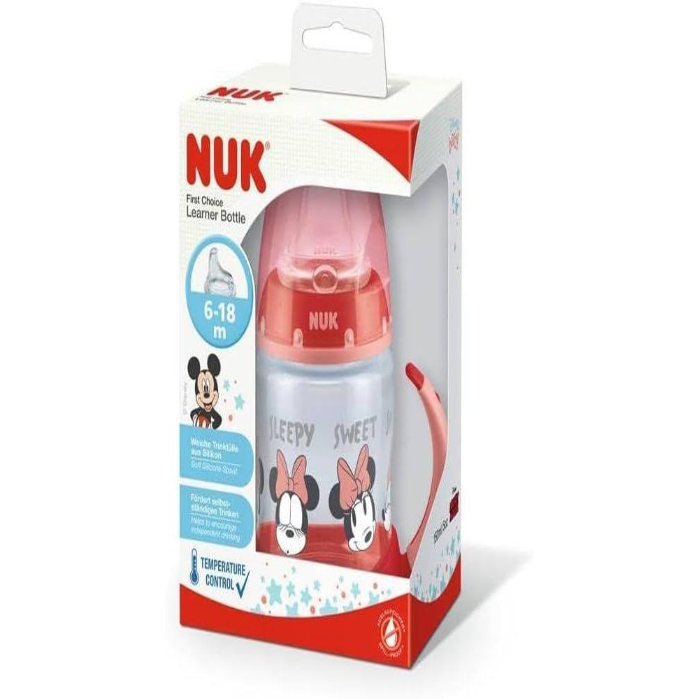 NUK First Choice Learner Cup Sippy Cup | 6-18 Months | Temperature Control | Leak-Proof Silicone Spout | Anti-Colic Vent | BPA-Free | 150ml | Disney Minnie Mouse (Red) — image 1