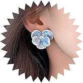 Iaceble Boho Enamel Flower Earrings Blue Floral Stud Earrings Flower Petal Earrings Crystal Floral Earrings Bridal Blossom Earrings Jewelry for Women