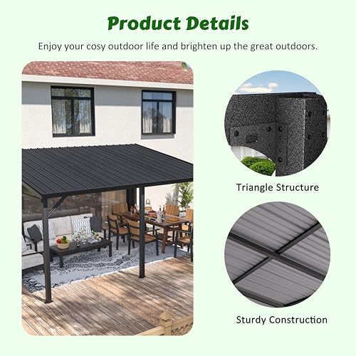 MUPATER 10x14 Wall Mounted Gazebo with Gutter, Heavy Duty Outdoor Lean-to Pergola for Patio & Backyard image 10