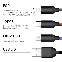 Laugwey Multifunction USB Charging Cable Set,3 Pack