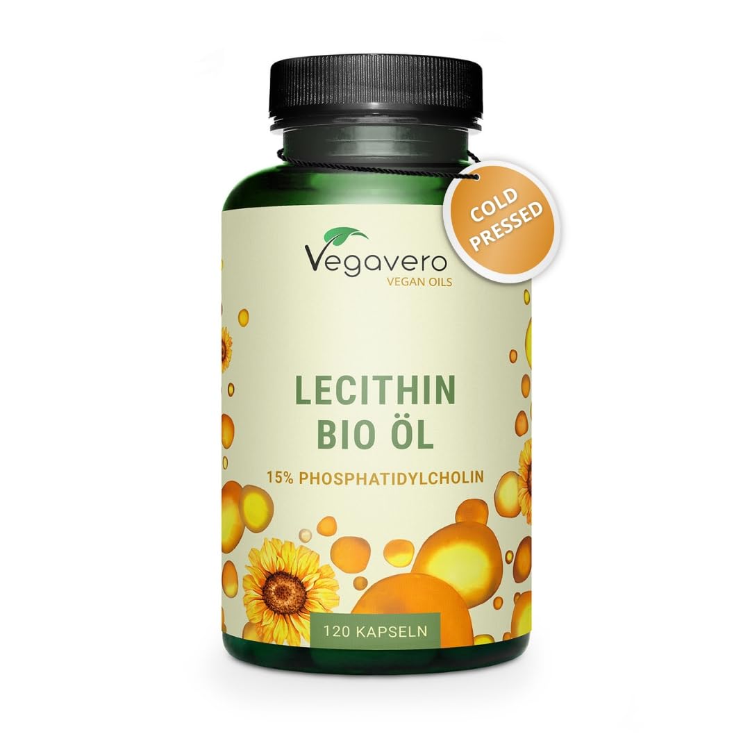 Vegavero Organic Lecithin Oil 1800 mg | Highly Dosed | Sourced from Sunflowers | 120 Capsules | NO Additives | Vegan | 15% Phosphatidylcholine
