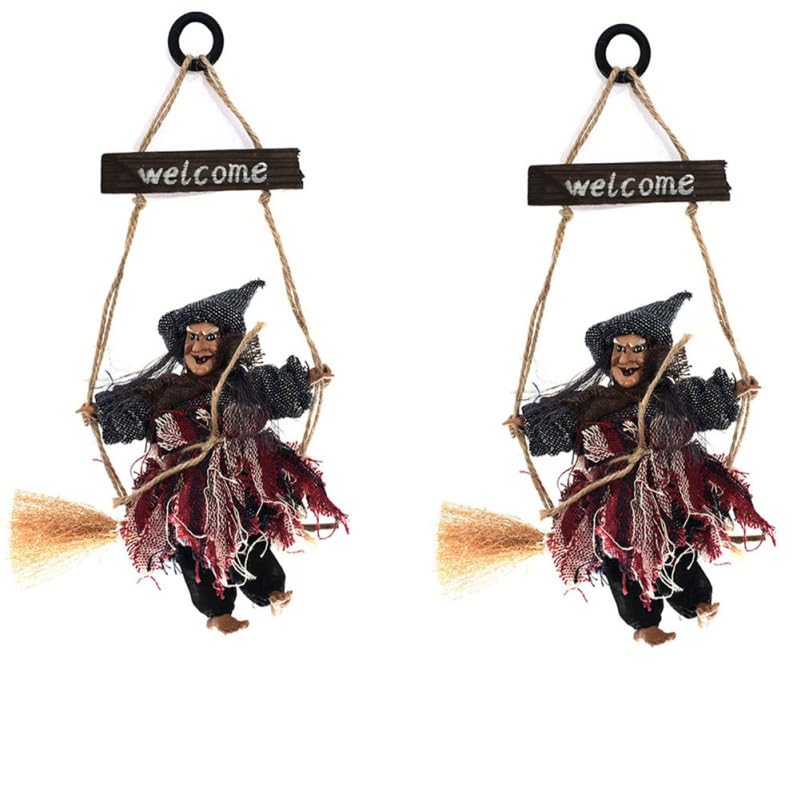 LIOOBO 2PCS Witch Hanging Ornaments Witch Hanging Decoration Broom Wizard Outdoor Indoor Halloween Chain Ghost Decorations Scary Ghost Party Decoration