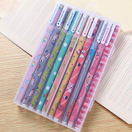 SUPERTOLL 0.38 Ballpoint Pen Black Gel Pen Black Cute Cartoon Pens Stationery for School Office 10Pcs/Set(Forest)