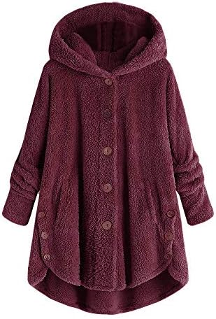 Clearance Sale Fluffy Fleece Winter Coat Plus Size,Women Warm Button Parka Hooded Pullover Sweater