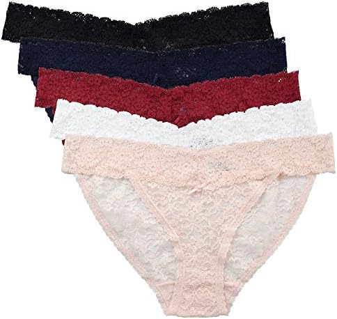 PIDAY Women Lace Underwear Bikinis Panties (S, Black/Red/Navy/White/Beige)