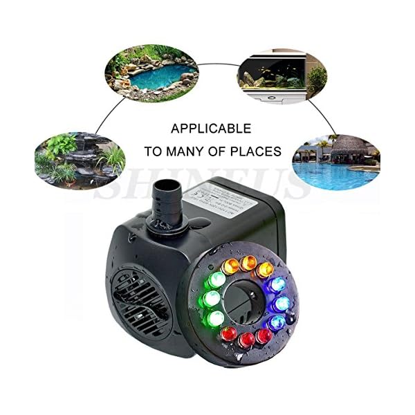 Submersible Water Pump, 15W 800L/H Fountain Pump with 12 Color LED Light for Fountain Pool Garden Pond Fish Tank…