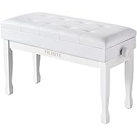 FILISITE Duet Piano Bench with Storage, Wooden Piano Stool with Waterproof Padded Cushion, Bench Seat for Vanity, Living Room