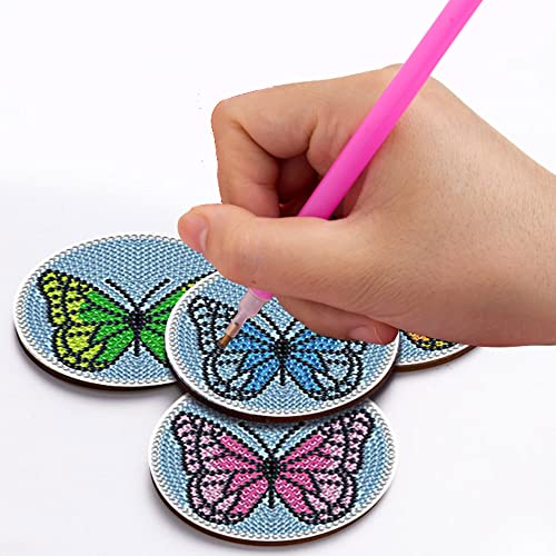 4 Pcs Diamond Paintings Coasters, DIY Coasters Small Diamond Painting Kits for Beginners, Adults & Kids Diamond Art Craft Home Decor(without iron holder)