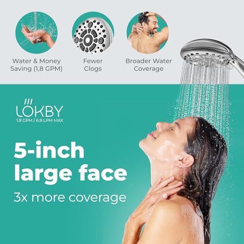LOKBY High Pressure 6Settings Shower Head with Handheld 5'' Powerful