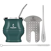 Cuopru Stainless Steel Yerba Mate Cup and Set - 6.7 oz, Army Green, Modern Design