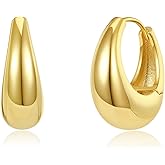 Chunky Teardrop Hoop Earrings in Gold & Silver, Thick Statement Hoops, 14K Gold Filled, Hypoallergenic, Lightweight, Trendy Gift for Her