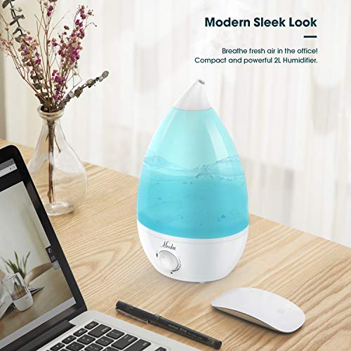 MOOKA Humidifier 2L Portable Cool Mist Humidifiers for Baby Home Bedroom Office, Adjustable Mist Output Air Humidifier, Waterless Auto-Off, Whisper-Quiet, Up to 21 Hours, BPA Free, Blue