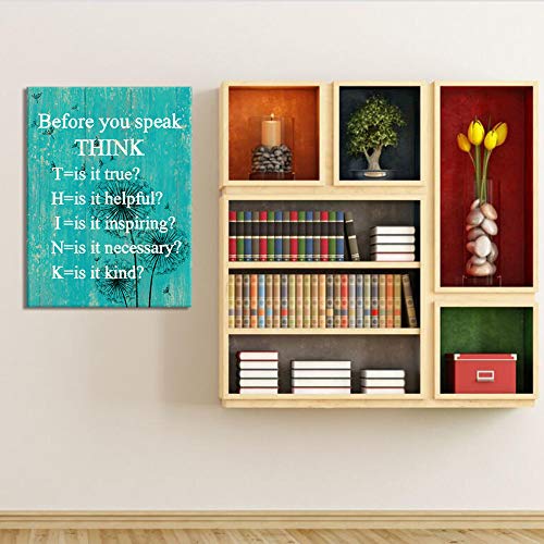 Visual-Art-Decor-Inspirational-Before-You-Speak-Think-Sign-Canvas-Prints-Wall-Art-Framed-and-Stretched-Motivational-Quotes-for-Classroom-Home-Office-Bedroom-Living-Room-Decoration-01-Teal-24x32