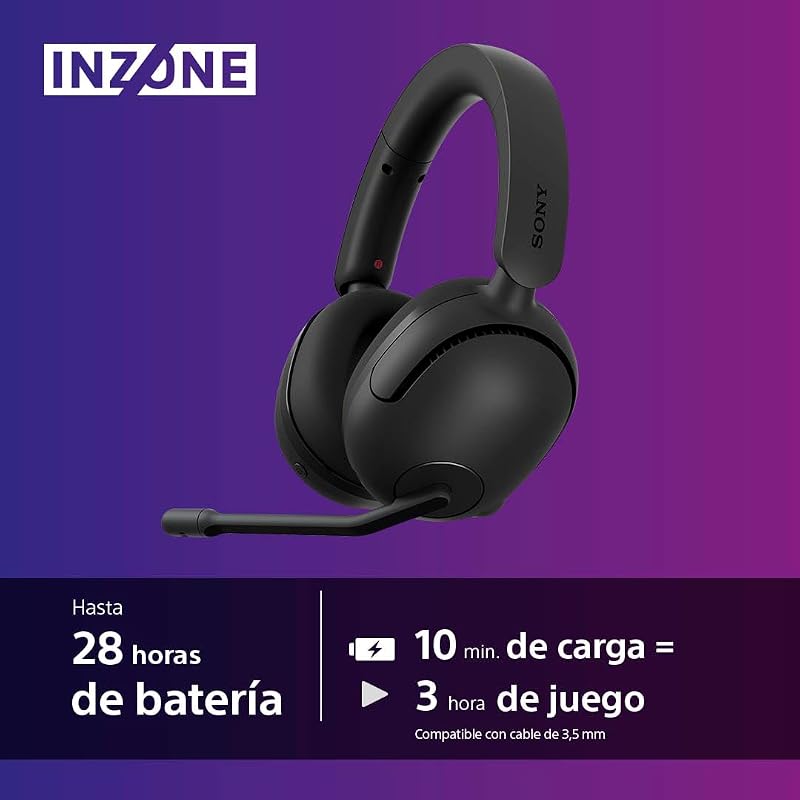 Sony inzone h5 - fone de ouvido para jogos sem fio, som espacial 360 para jogos, assento confortável, bateria de 28 horas, baixa latência, microfone compatível com ai, pc e ps5, colorido