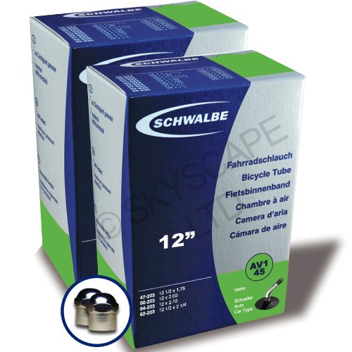 Schwalbe 2 x PREMIUM QUALITY Inner Tubes - 12" / 12 ½" x 1.75/2 ¼" - 45º Schrader/Auto Valve - PAIR [No. AV 1 45] + FREE Valve Cap Upgrade Worth £1.99