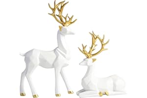 Christmas Reindeer Figurines, 2pcs Nordic Style Origami Elk Resin Sitting Standing Deer Statues for Ornaments Living Room TV Cabinet Wine Cabinet Gifts Home Office Décor (White), Cny220514