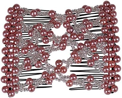 Lovef 6 Colors Ez Stretch Hair Comb Magic Hand-beaded Hair Styling Combs Clips for Lady (Coffee)