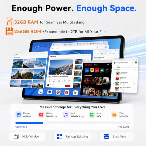 Tablet 2026 Android 16 Tablet with Gemini AI, 11 Inch FHD Display, 32GB RAM 256GB ROM/2TB TF, T7250 CPU + 13MP Camera, 8000mAh, Widevine L1, Tablet with Keyboard, Mouse, Gray, for Work and Study