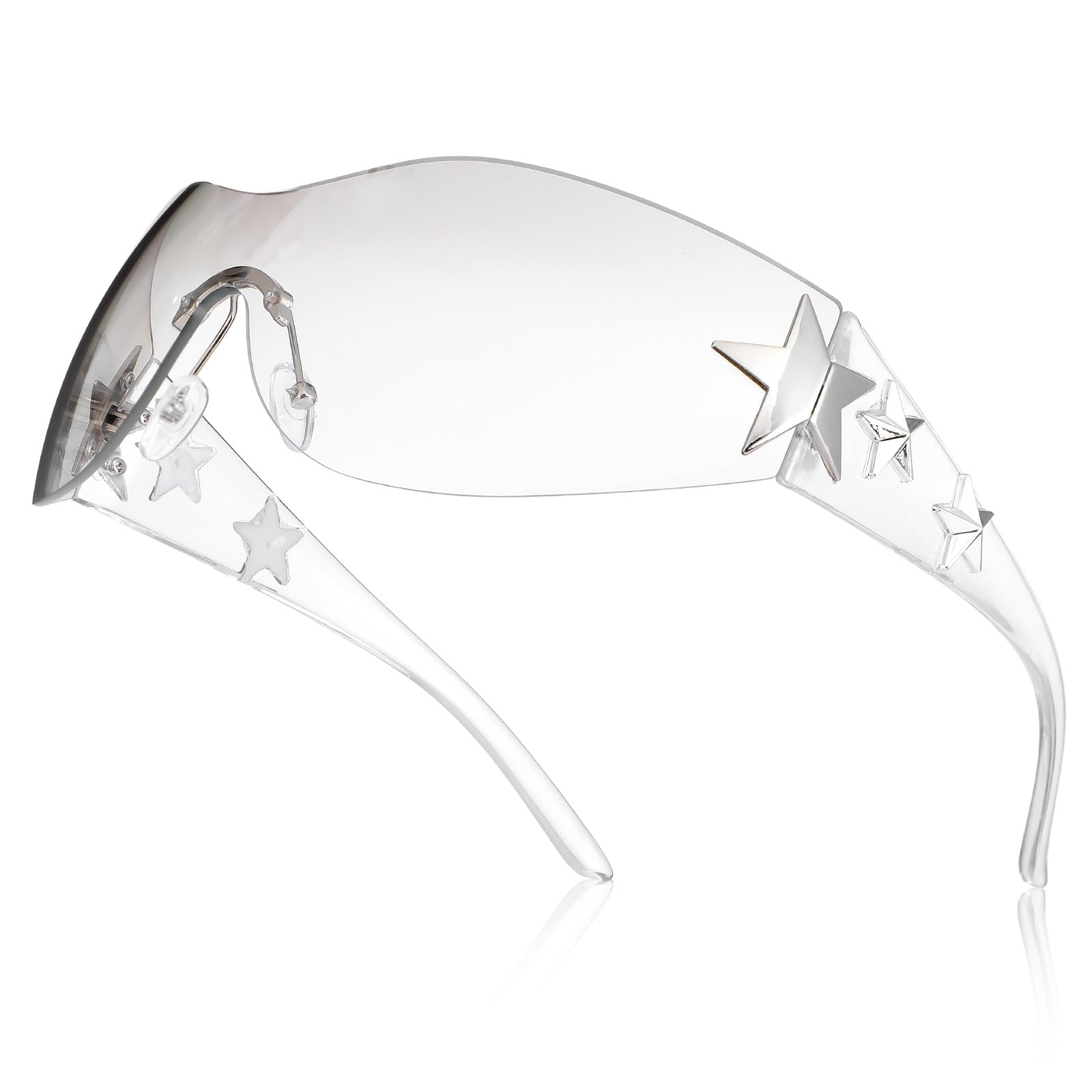 Photo 1 of Heclia Sunglasses Y2K for Women Men, Trendy Shield Wrap Around Sun Glasses, Large Rimless Star Sunglasses for Driving Shopping Outdoor Cycling, 2000S Oversized Fashion Cool Shield Shades