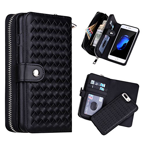 image for Urvoix iPhone 7 Plus / 8 Plus Case, Woven Skin Leather Zipper Wallet D