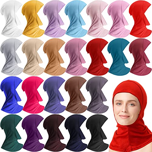 Handepo 24 Pcs Modal Hijab Cap Adjustable Muslim Stretchy Turban Full Cover Shawl Head Muslim Women Scarf Full Neck Coverage Undercap for Lady Prayer, 24 Colors