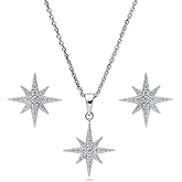 BERRICLE Sterling Silver North Star Cubic Zirconia CZ Fashion Necklace and Earrings Set for Women (Yellow Gold Flashed, Rhodium Plated)