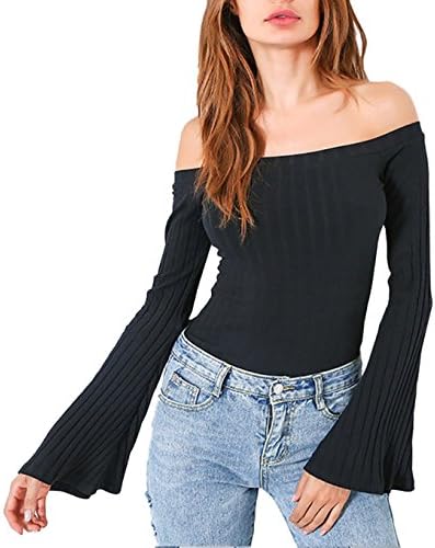 Flying Rabbit Women Flare Sleeve Top Velvet Sleeve Blouse Off Shoulder Tops Flare Sleeve Shirt Bandage Trumpet sleeve T-Shirt Tops Blouse