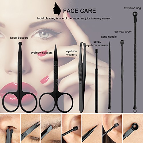 Manicure Pedicure Suit Kit - 18 PCS Black Stainless Steel Matte Nail Clippers Set, 18 in 1 Professional Grooming Kit with Toenail Nipper, Nail Tools with Black Travel Case, Facial Care Tools - Thumbnail 4