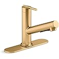 KOHLER 22976-2MB Crue Pull-Out Kitchen Faucet, with Pull Out Sprayer, Single-Handle, Pull Out Utility Faucet, Vibrant Brushed Moderne Brass