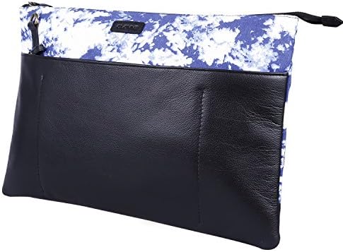 Clovve Handmade Buffalo Leather &amp; Block Printed Canvas Cotton Hipster Cross Body Messenger Laptop Bag for Men and Women, 16 inches | Office Shoulder Bag | Pantone Navy Peony | Macbook sleeve