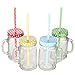 Lily's Home Old Fashioned Mason Jar Mugs with Handles, Polka Dot Lids and Matching Reusable Plastic Straws, Great as Old Fashion Drinking Glasses at BBQs and Parties, Clear (16 oz. Each, Set of 4)