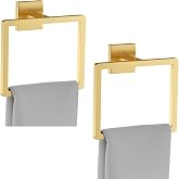 2-Piece Brushed Gold Towel Ring,Square Hand Towel Holder,Stainless Steel Modern Towel Holder Wall-Mounted Bathroom Towel Ring