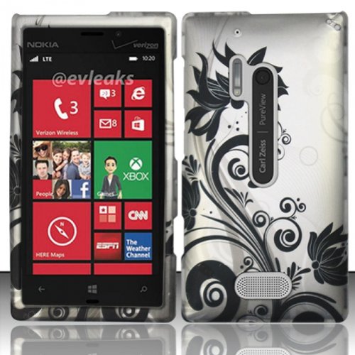 [Windowcell] Hard Snap on Case Cover for Nokia Lumia 928 (At&t) Rubberized Design Cover - Black Vines