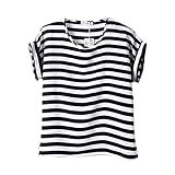 ROPALIA Womens Stripes Print Chiffon Shirt Batwing Sleeve Loose T-Shirt Tops