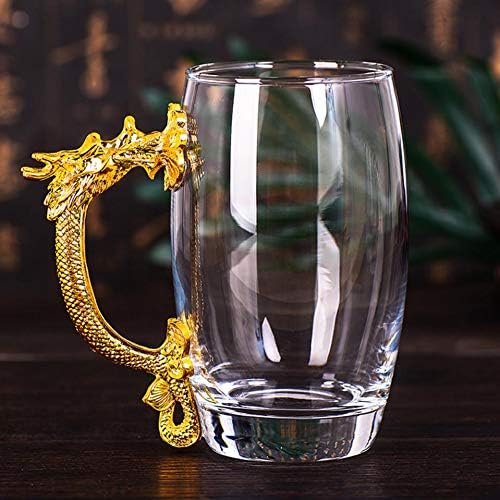 Erjialiu 350Ml Tea Mug Transparent Wine Glass Golden Dragon Handgrip Glass Cup Heat-Resistant Coffee Mugs