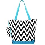 Ever Moda Chevron Print Tote Bag Black Blue