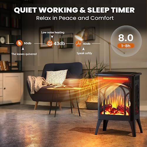 Rintuf Electric Fireplace, Freestanding Infrared Fireplace Stove W