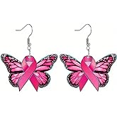 Breast Cancer Awareness Earrings Pink Ribbon Drop Earrings Breast Cancer Survivor Support Jewelry Gifts for Women